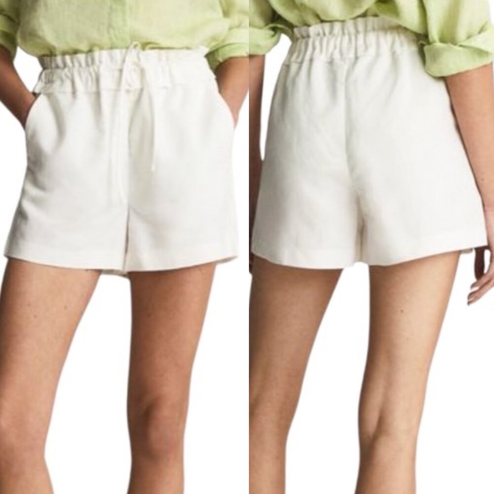 Reiss High Waist Cream Linen Blend Shorts